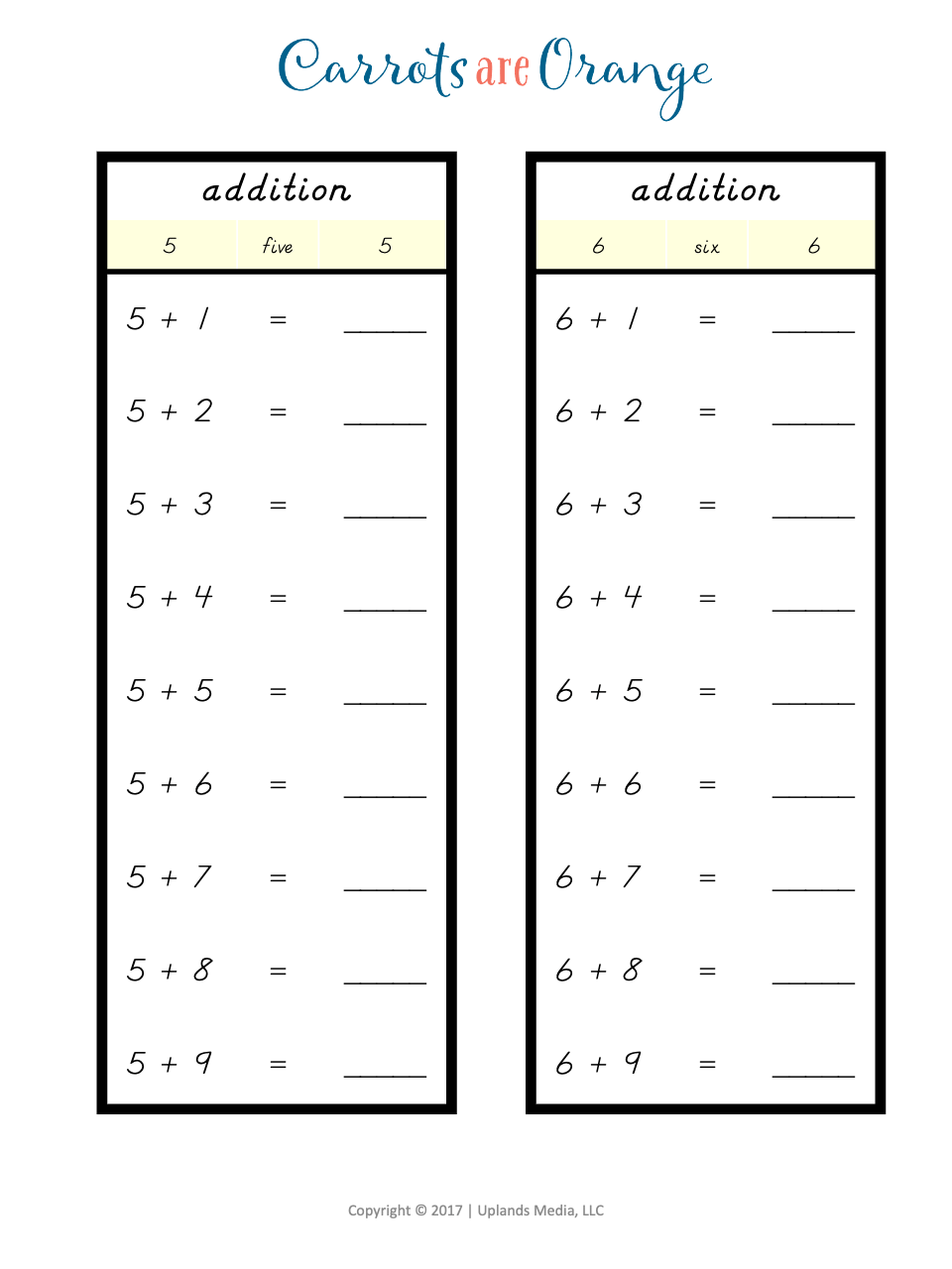 [Math] Addition, Subtraction, Multiplication, & Division Strips - Booklets - Printables by Carrots Are Orange