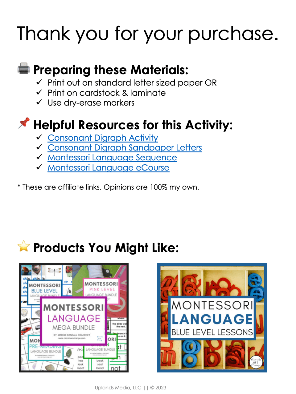 [Bundle] Montessori Language Lessons - Printables by Carrots Are Orange
