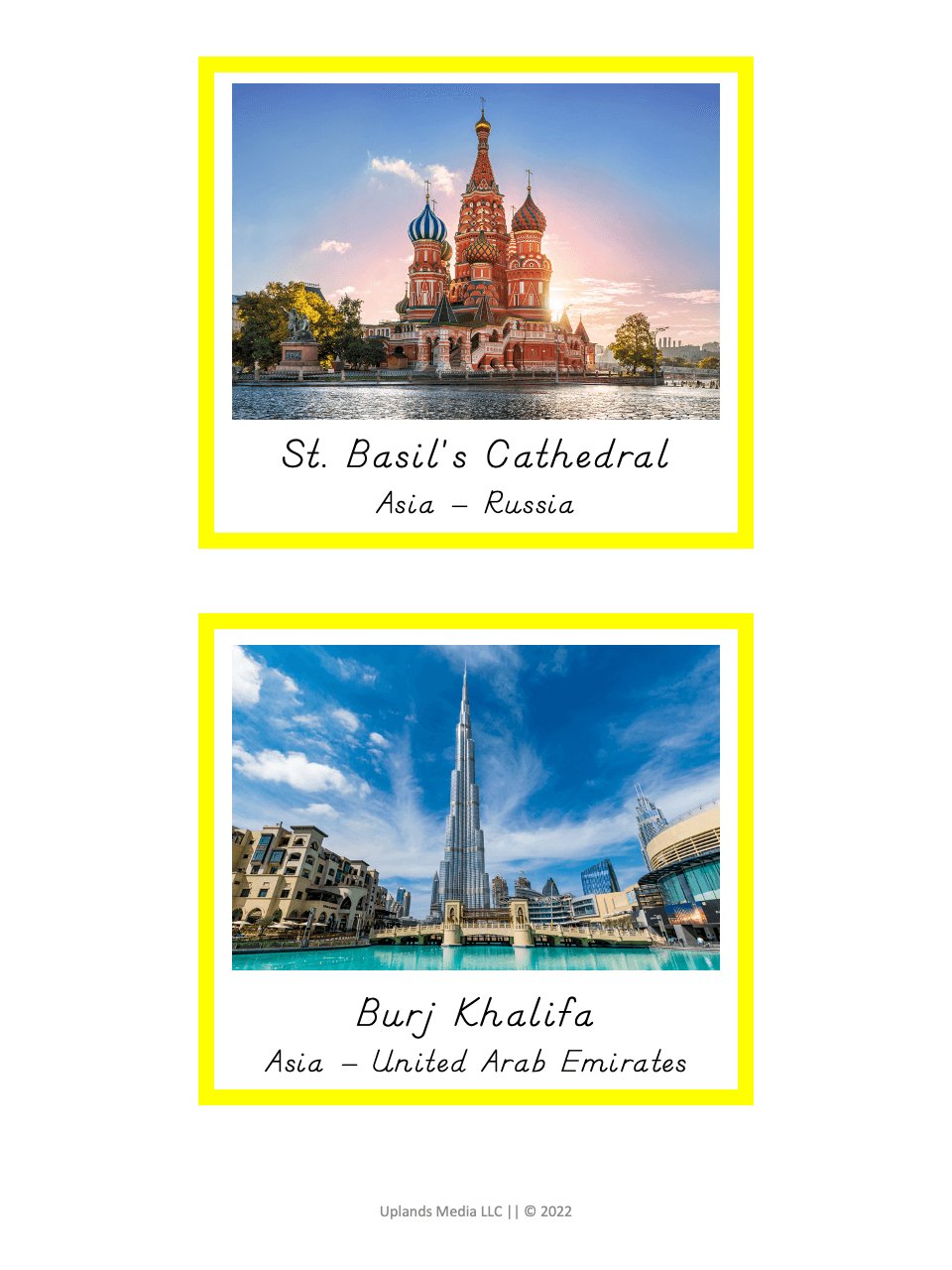 [Geography] 3 Part Cards - World Landmarks - Printables by Carrots Are Orange