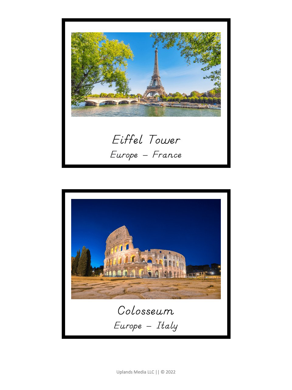 [Geography] 3 Part Cards - World Landmarks - Printables by Carrots Are Orange