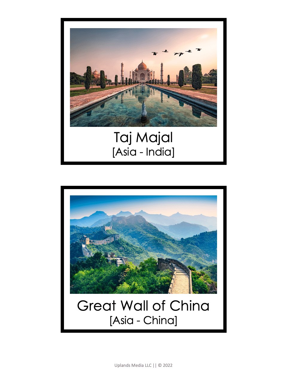 [Geography] 3 Part Cards - World Landmarks - Printables by Carrots Are Orange