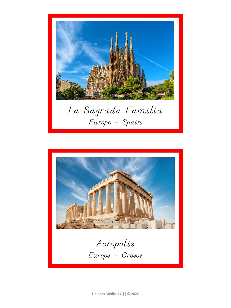 [Geography] 3 Part Cards - World Landmarks - Printables by Carrots Are Orange