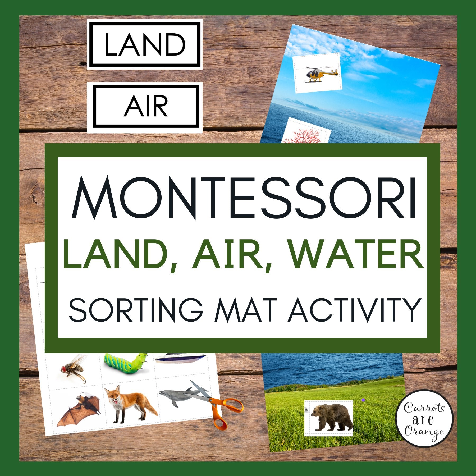 [Geography] Land, Air, Water Mat Sorting - Printables by Carrots Are Orange