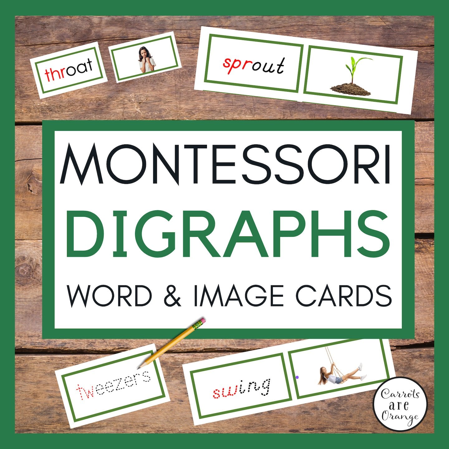 [Green Level] Digraph Word Label & Image Cards #3 - Printables by Carrots Are Orange