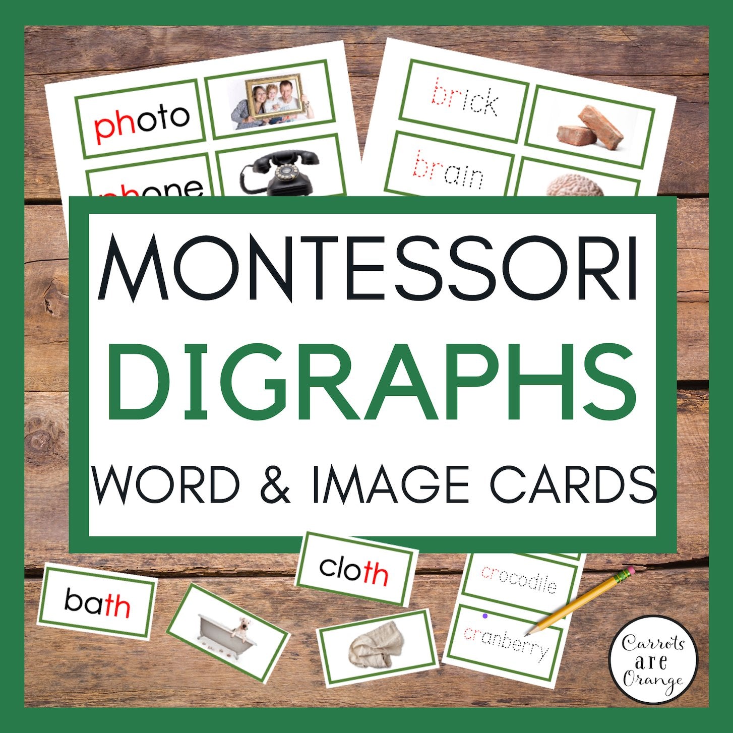 [Green Level] Digraph Word Label & Image Cards - Printables by Carrots Are Orange