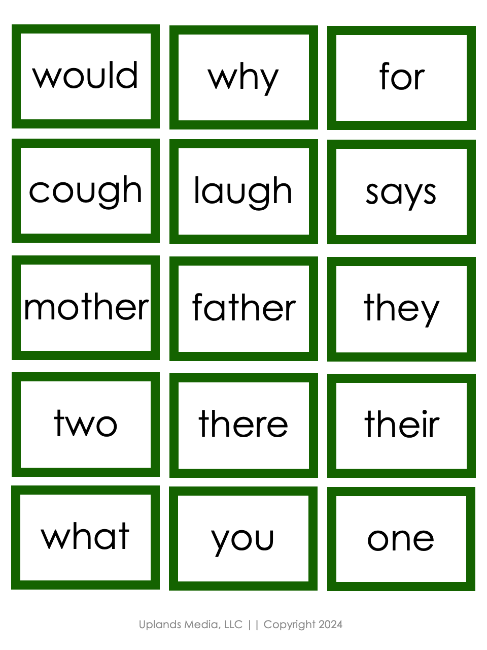 [Green Level] Sight Word Cards - Printables by Carrots Are Orange
