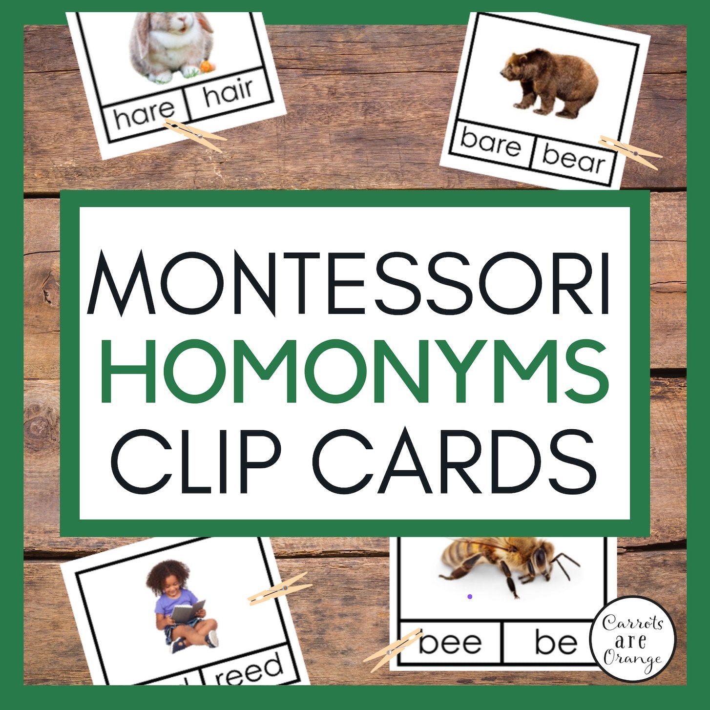 [Green Series] Homonym Clip Cards - Printables by Carrots Are Orange