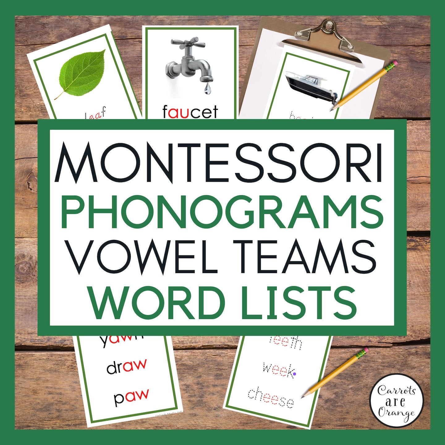 [Green Series] Phonogram Word Lists - Vowel Teams - Printables by Carrots Are Orange