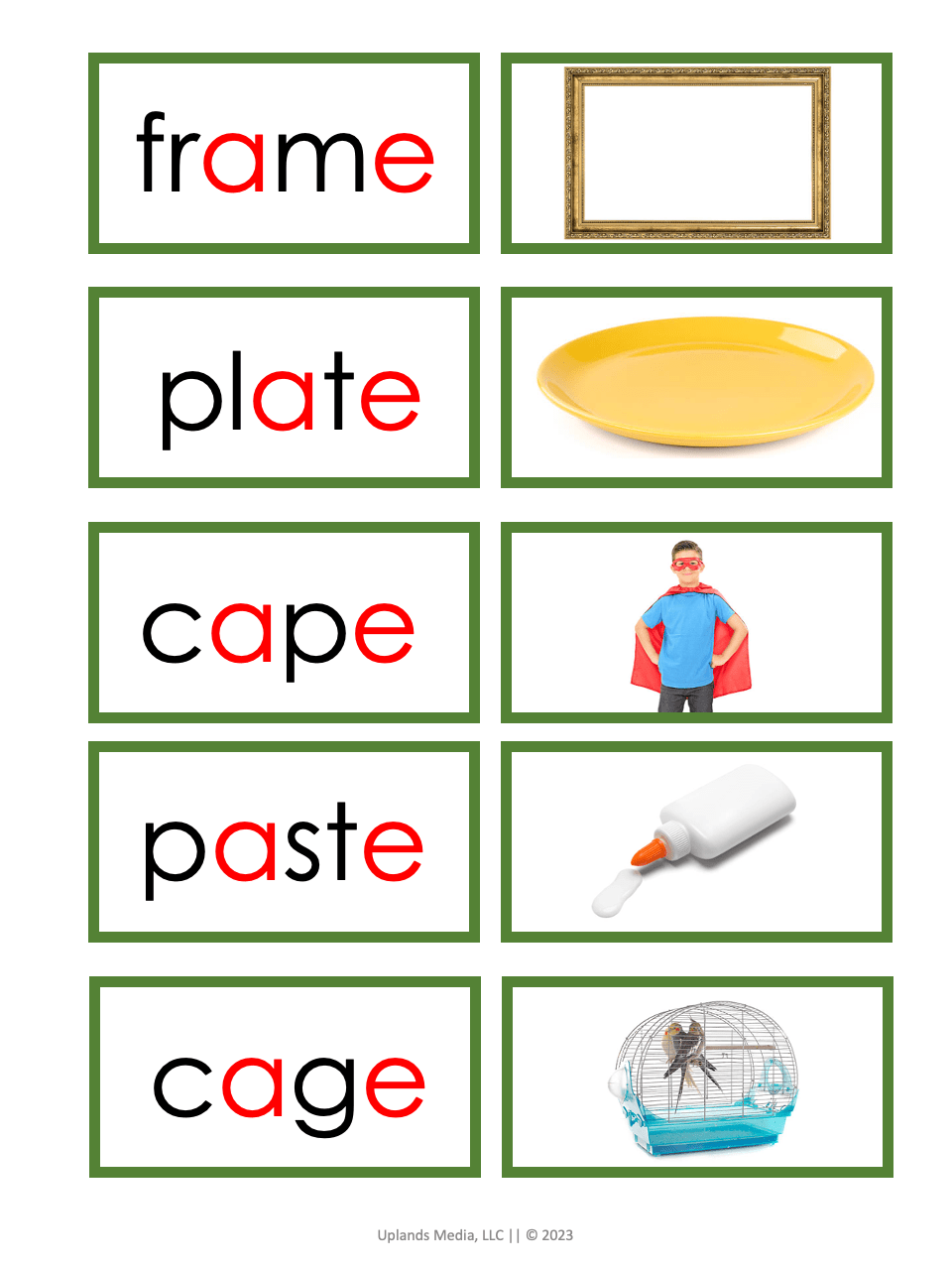 [Green Series] Silent E - Word Label & Image Cards - Printables by Carrots Are Orange