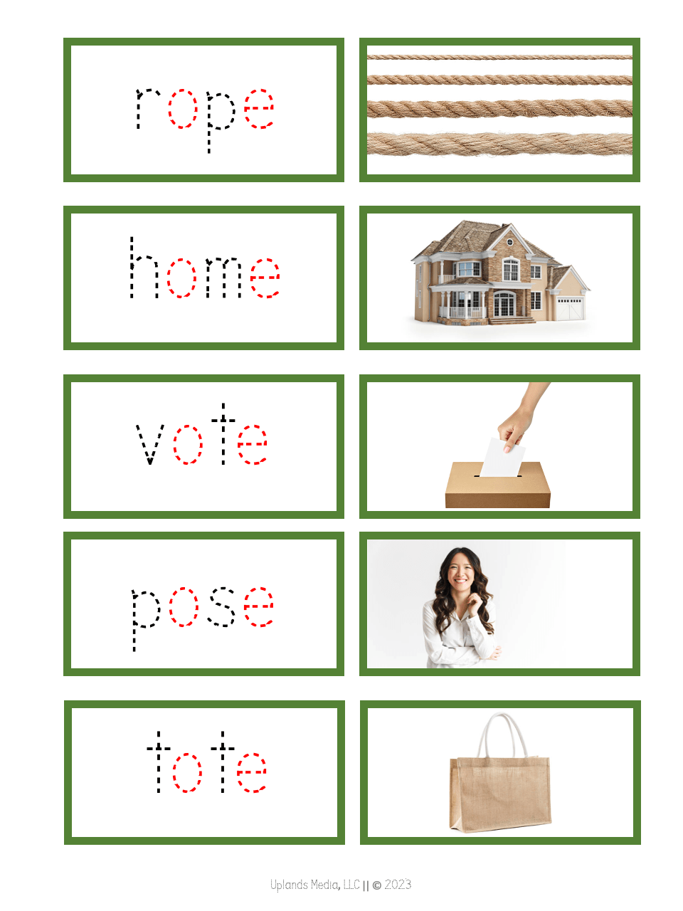 [Green Series] Silent E - Word Label & Image Cards - Printables by Carrots Are Orange