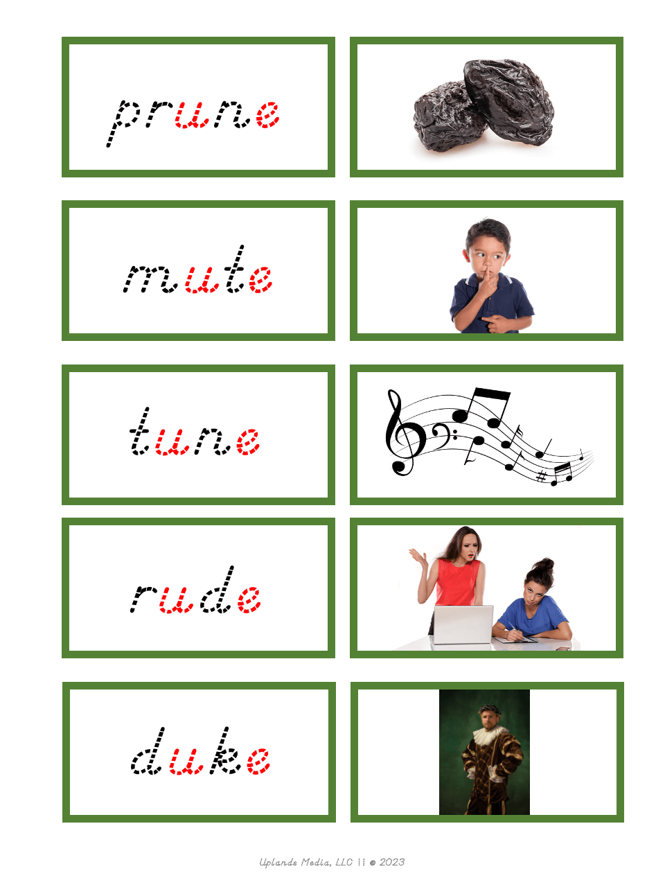 [Green Series] Silent E - Word Label & Image Cards - Printables by Carrots Are Orange