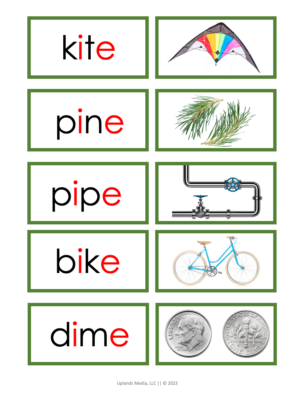 [Green Series] Silent E - Word Label & Image Cards - Printables by Carrots Are Orange