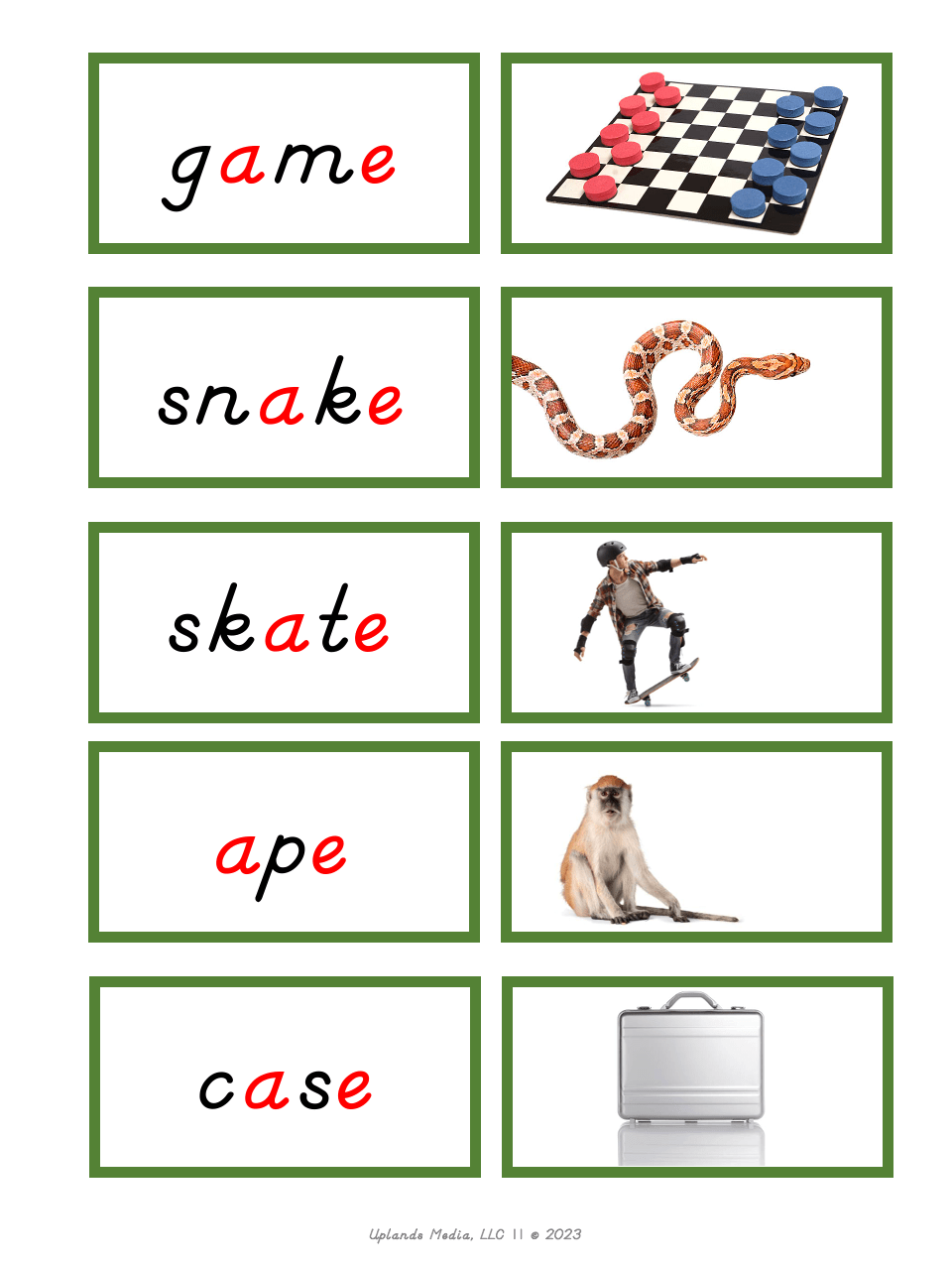 [Green Series] Silent E - Word Label & Image Cards - Printables by Carrots Are Orange