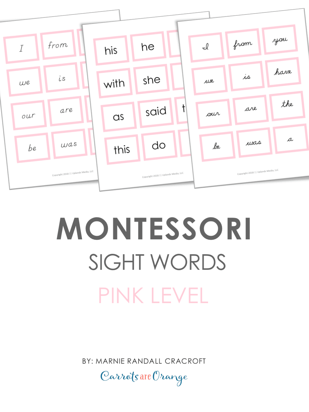 [Pink Level] Sight Word Cards - Printables by Carrots Are Orange