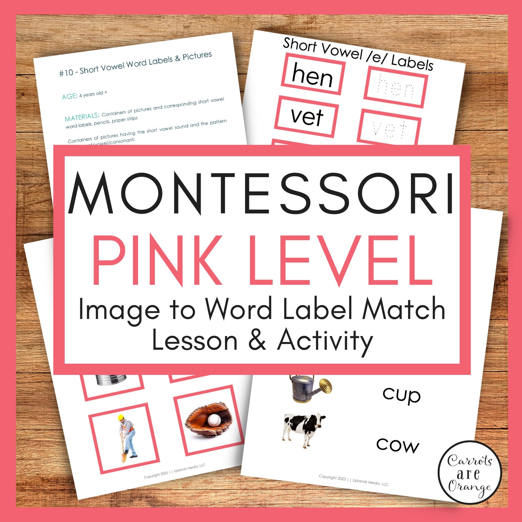 [Pink Series] Short Vowel Image to Word Label Match - Printables by Carrots Are Orange