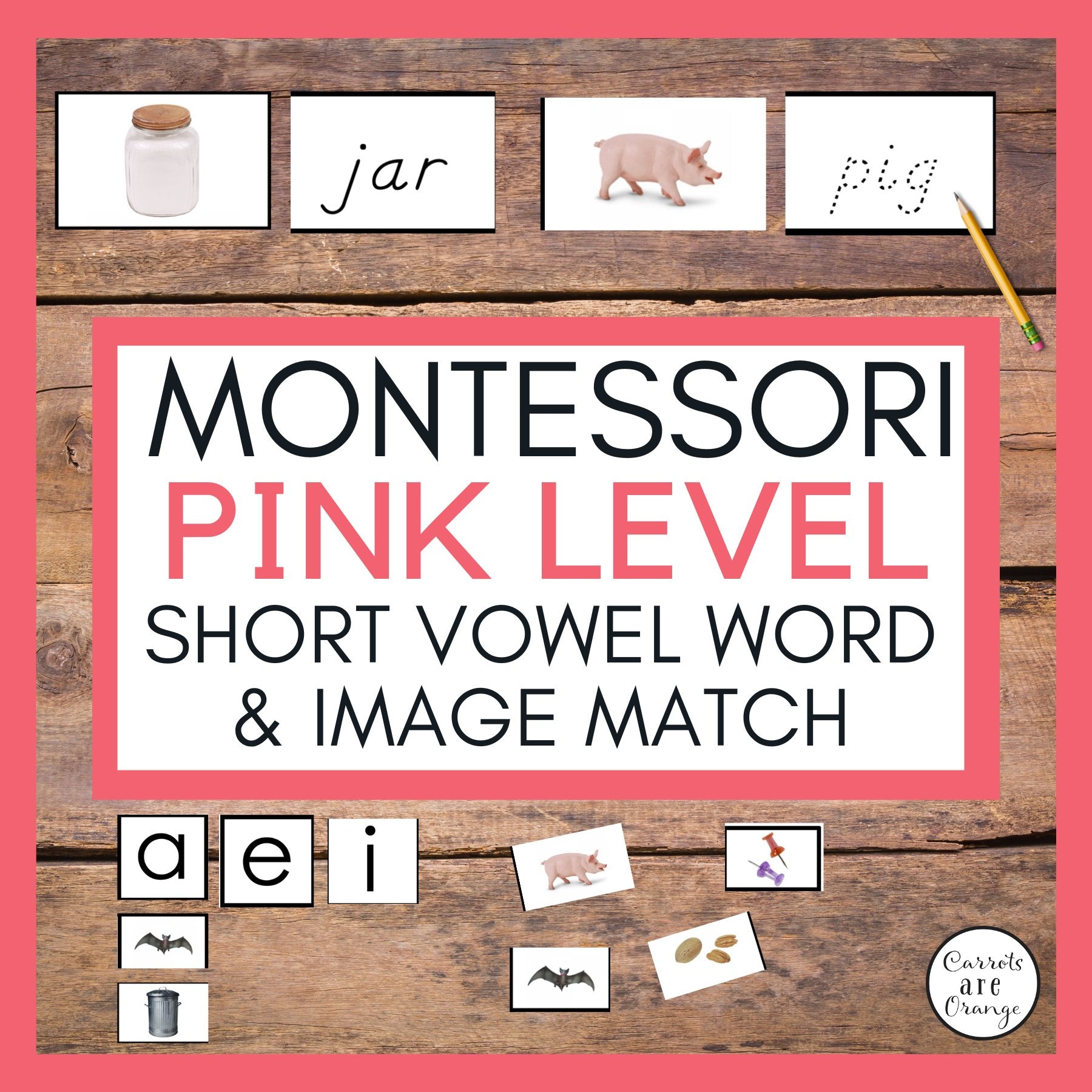 [Pink Series] Short Vowel Word & Image Match & Sort - Printables by Carrots Are Orange