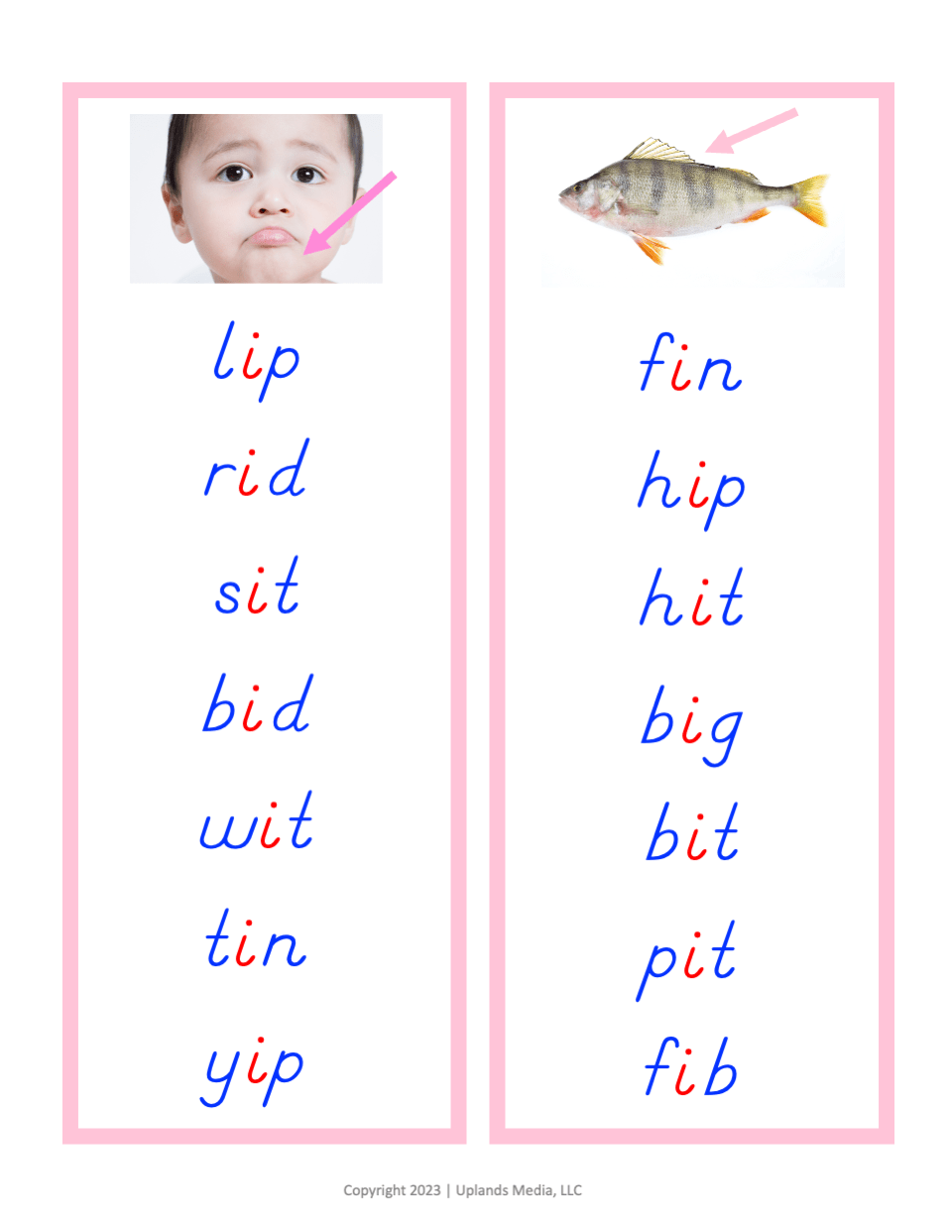 [Pink Series] Short Vowel Word Lists - Printables by Carrots Are Orange