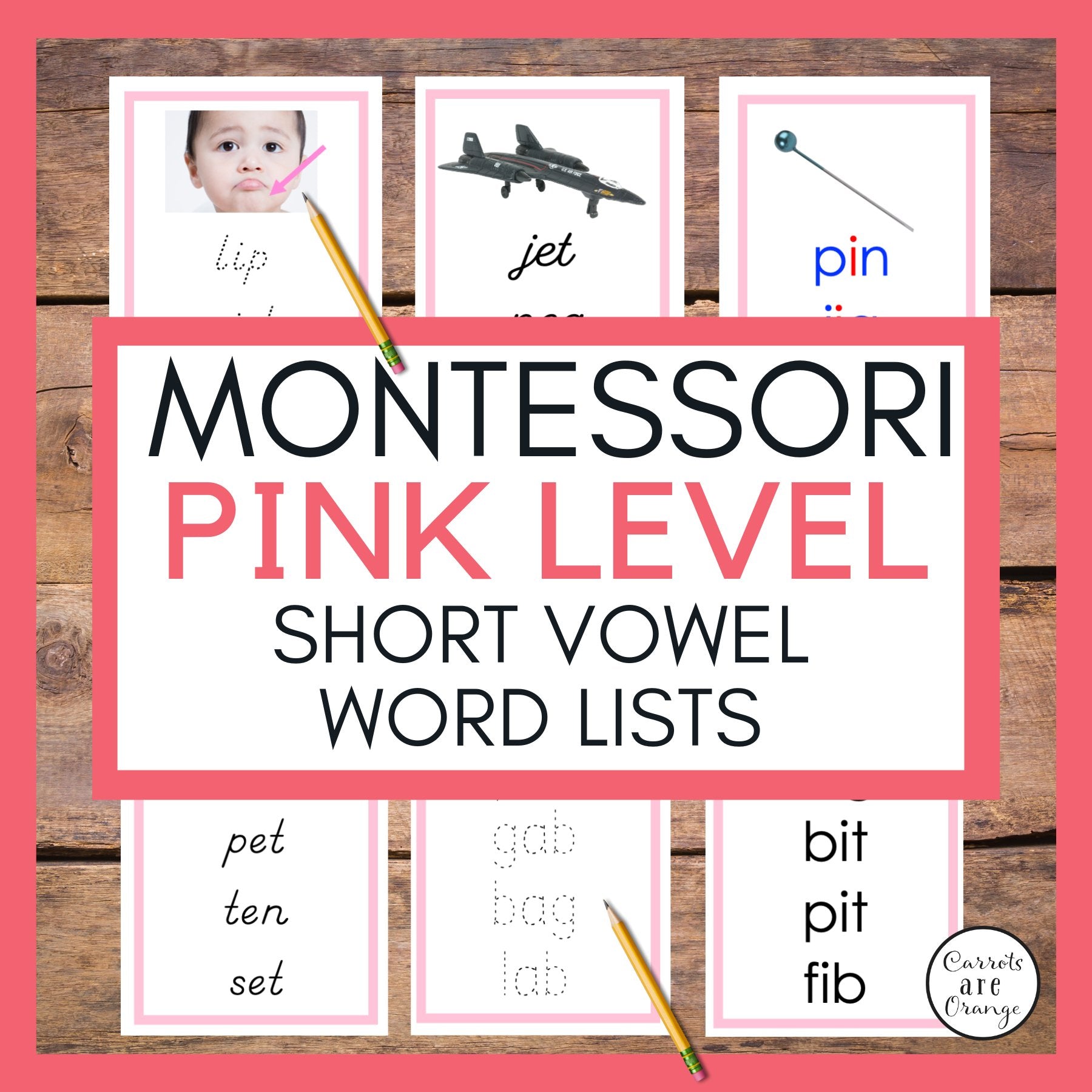 [Pink Series] Short Vowel Word Lists - Printables by Carrots Are Orange