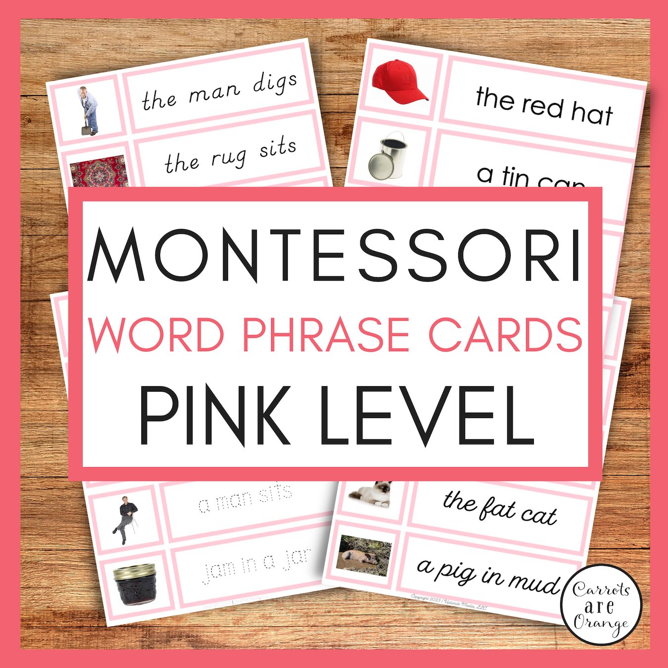 [Pink Series] Short Vowel Word Phrase Cards - Printables by Carrots Are Orange