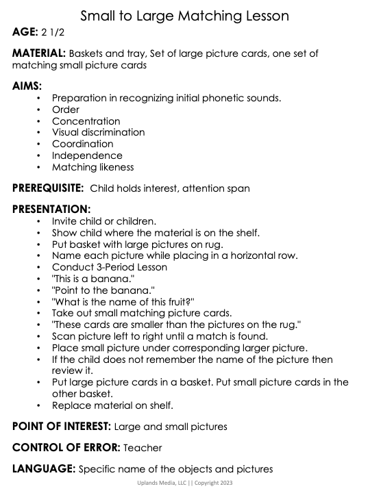 [Pre-Reading] Small to Large Matching - Printables by Carrots Are Orange